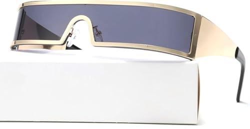 Yancremio Gothic Punk Sonnenbrille Im Futuristischen Stil Mit Rechteckigem Rahmen Y2K Winddichte Sonnenbrille Für Outdoor Fahrradfahren Skifahren UV400 (C1) von Yancremio