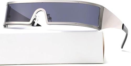 Yancremio Gothic Punk Sonnenbrille Im Futuristischen Stil Mit Rechteckigem Rahmen Y2K Winddichte Sonnenbrille Für Outdoor Fahrradfahren Skifahren UV400 (C4) von Yancremio