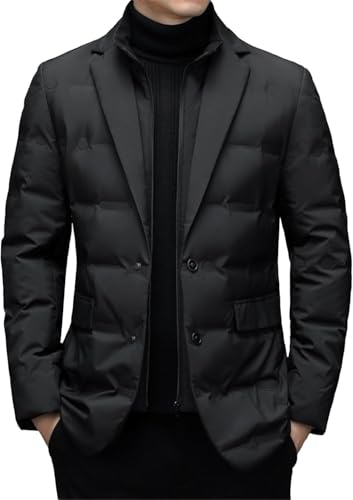 Yancremio Herrenanzug Abnehmbarer Stehkragen Warmer Daunenblazer Winter Business Casual Dinner Blazer Daunenjacke Mode Schlank Winddicht Blaze (Schwarz,4XL) von Yancremio