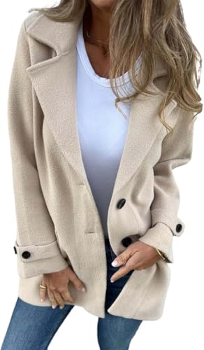 Yancremio Klassischer Damenmantel aus Wollmischung Einreihiger modischer lässiger Trenchcoat für Herbst und Winter Lockerer eleganter langärmeliger Businessmantel (Beige,XL) von Yancremio