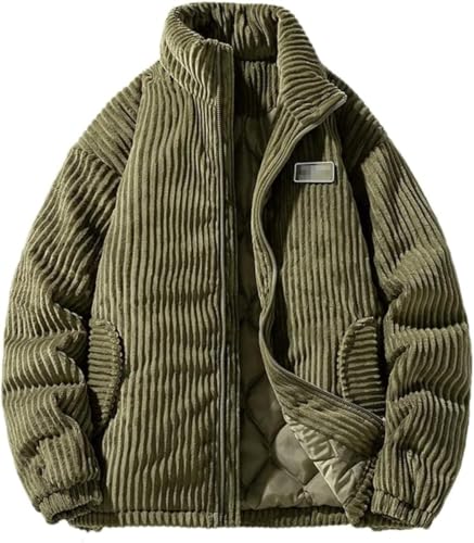 Yancremio Lässiger Parka für Herren Winterjacke mit Kragen einfarbig lockere Cordjacke Modische Winddichte warme Jacke mit Reißverschluss für Outdoor Sport (Grün,M) von Yancremio