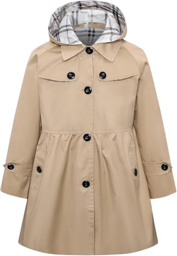 Yancremio Mädchen Einreihiger Trenchcoat Kleid Jacke Mode Trend Klassisch Vielseitig Windbreaker Frühling und Herbst Leichter Winddichter Mantel (Khaki,120) von Yancremio