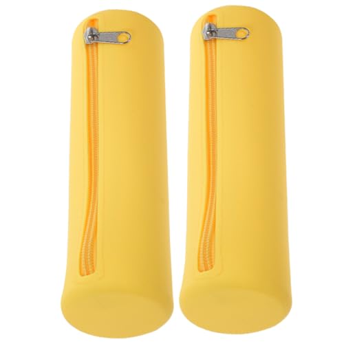 Reise-Make-up-Pinselhalter, tragbarer Silikon-Make-up-Pinsel-Organizer mit Reißverschluss, Make-up-Pinsel-Reiseetui für Reisen, 2 Stück, gelb von YangHaoDiSY