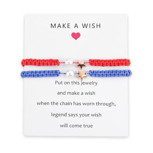 YangQian Make A Wish Armband Stern Perle Passende Armbänder für Paare Freund Geburtstagsgeschenke für Frauen Freunde Paar Geschenke für Sie und Ihn Verstellbares geflochtenes Armband mit Wunschkarte von YangQian