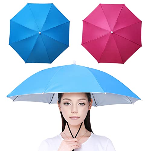 YANGSHINE 2PCS Umbrella Hat with Elastic Band, Outdoor Fishing Umbrella Cap Folding Headwear Umbrella Hat for Adults Kids Women Men,Rose red+Sky Blue von YANGSHINE