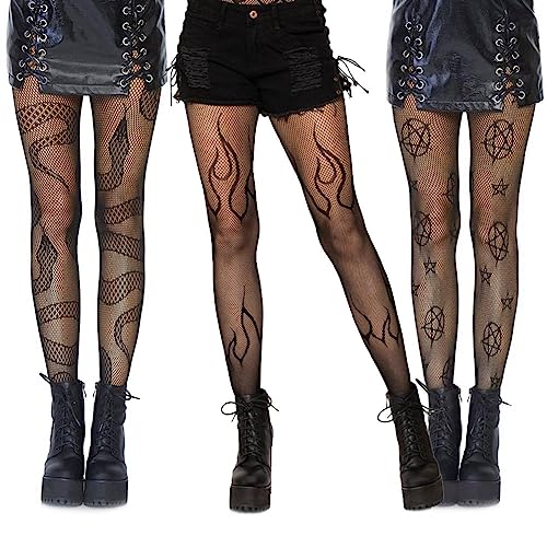 Yangshine 3 Paare Halloween Fischnetze Strümpfe Schädel Spinnennetz Hohe Taille Mesh Strumpfhosen Strümpfe Schwarze Fischnetz Strumpfhosen für Frauen, Farbe#2 von Yangshine