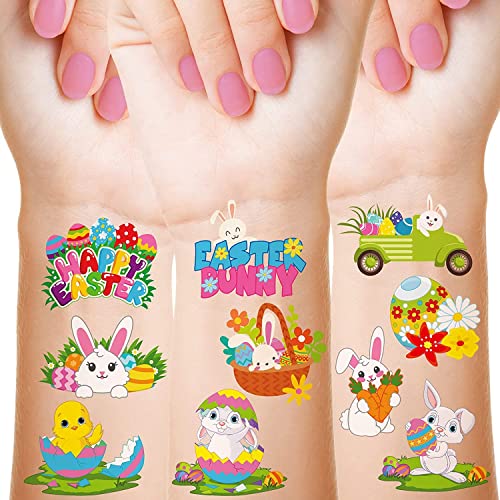 4 Blatt Ostern Temporäre Tattoos für Kinder, Ostern Aufkleber Partygeschenke für Kinder Jungen Mädchen Geburtstagsdekorationen Partyspiel von Yangsiw