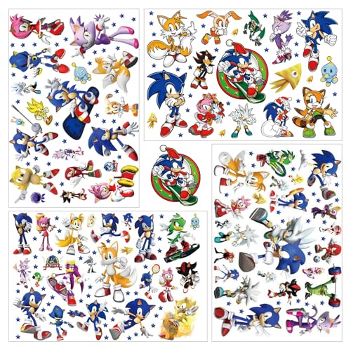 Temporäre Tattoo Set Kinder Tattoos für Sonic the Hedgehog,4 Blätter Kindertattoos Aufkleber Stickers für Geschenktüten Kindergeburtstag Mitgebsel Mädchen Jungen… von Yangsiw