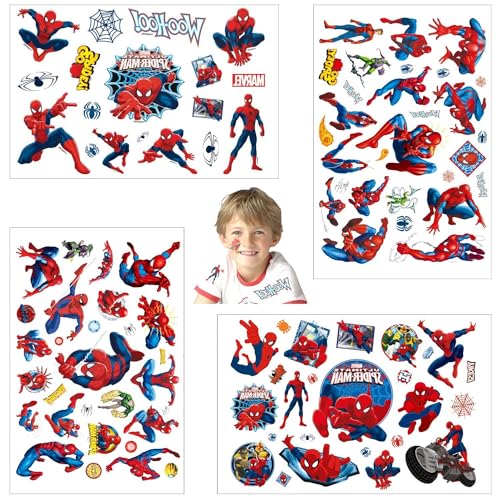 Temporäre Tattoo Set Kinder Tattoos für Spider Man,4 Blätter Spiderman Kindertattoos Aufkleber Stickers für Geschenktüten Kindergeburtstag Mitgebsel Mädchen Jungen… von Yangsiw