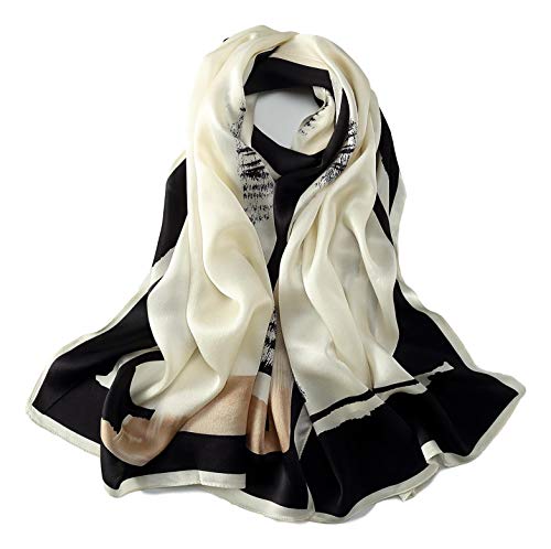 YangtzeStore Langer Charmeuse Seidenschal mit Blumen- und Grafikdruck, Schwarz Weiß Abstrakt YangtzeStore Langer Charmeuse Seidenschal mit Blumen- und Grafikdruck, Schwarz Weiß Abstrakt von YangtzeStore