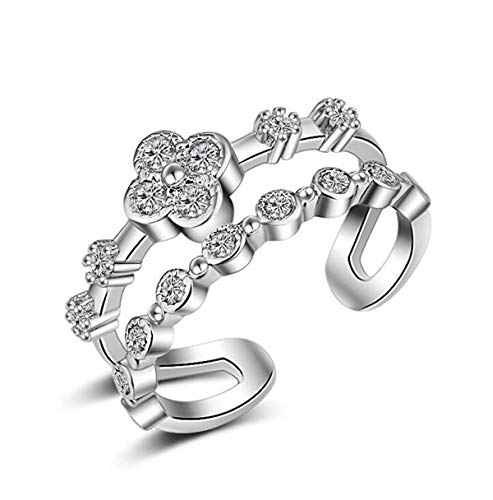 925 Ringe Silber Damen Zirkon Kleeblatt Öffnung Schwanz Ringe Verstellbare Hypoallergen,Valentinstag Geburtstag Geschenk für Frauen von Yangver