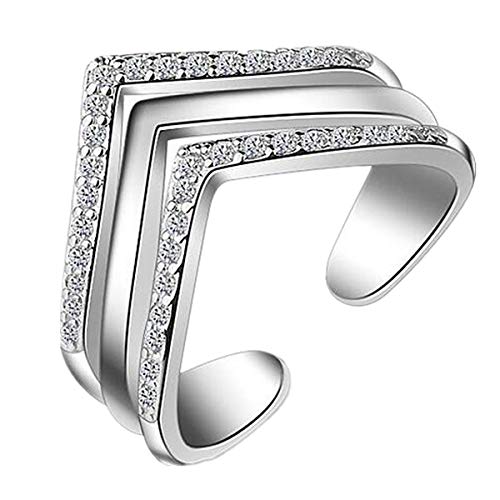 Damen Ring 925 Silber Geometrisch Zirkonia Multi-Linie Schwanz Ringe Eröffnung Ringe Verstellbare,Valentinstag/Jubiläum Geschenk für Frauen Mädchen von Yangver
