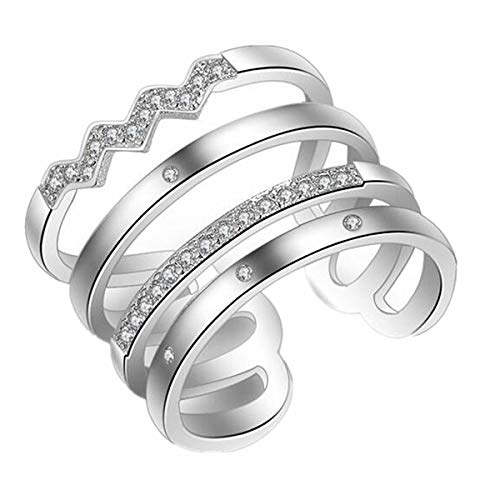 Damen Ring 925 Silber Multi-Linie Personalisiert Zirkonia Schwanz Ringe Eröffnung Ringe Verstellbare Allergenfrei,Valentinstag/Weihnachten Geschenk für Frauen Mädchen von Yangver