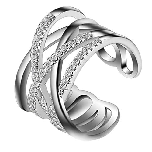 Ring 925 Silber Damen Cross Linie mit Zirkonia Doppelschicht Zeigefingerring Öffnung Verstellbare,Valentinstag/Verlobungsringe Geschenk für Frauen von Yangver