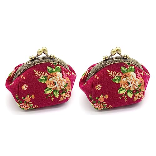 Yangyou 2X Brieftasche, Lady Vintage Flower Mini Geldboerse Handtasche Clutch (Rosa Rot) von Yangyou