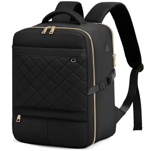 Yankony Handgepäck Rucksack Flugzeug 45x36x20 für Easyjet Reiserucksack 15.6 Zoll Laptopfach 30L Cabin Bag Unter Sitzplatz Travel Backpack für Damen, Schwarz von Yankony