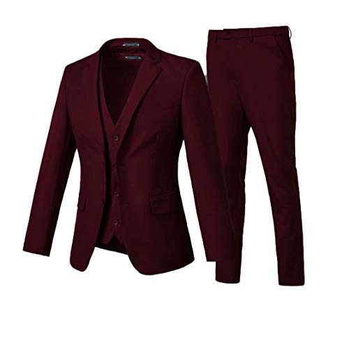 Yanlu Abschlussball-Anzüge für Herren, 3-teilig, Revers, Hochzeit, Herren, Anzüge, zwei Knöpfe, formelle Smokings, Freizeit-Blazer - Rot - M von Yanlu