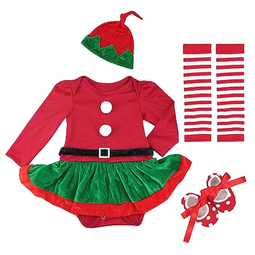 Yanmucy Baby Weihnachtsoutfit 4PCS neugeborenes Baby Mädchen Weihnachten Kleid Santaa Claus Baby Kleid Tutu Strampler Rock Hüte für Baby Mädchen 0~18 Monate (as3, age, 3_months, 6_months, grüner) von Yanmucy