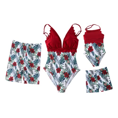 Badeanzug für die Familie passend für Mama und Mir einteilig Bademode Blätter Blumendruck Strandkleidung Damen Mutter Tochter Familie Set (XL, Damen) von Yanmucy