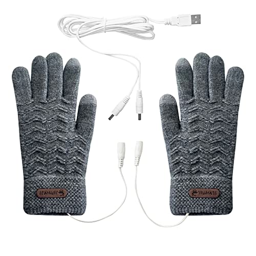 Damen & Herren USB beheizte Handschuhe Touchscreen Winter Warm Vollfinger Handschuhe Unisex Anti-Rutsch-Handschuhe für Arbeiten Tippen, grau, Einheitsgröße von Yanmucy