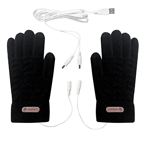 Damen & Herren USB beheizte Handschuhe Touchscreen Winter Warm Vollfinger Handschuhe Unisex Anti-Rutsch-Handschuhe für Arbeiten Tippen, schwarz, Einheitsgröße von Yanmucy