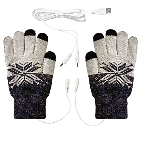 Damen & Herren USB beheizte Handschuhe Touchscreen Winter Warm Vollfinger Handschuhe Unisex Anti-Rutsch-Handschuhe für Arbeiten Tippen, schwarz/grau, Einheitsgröße von Yanmucy