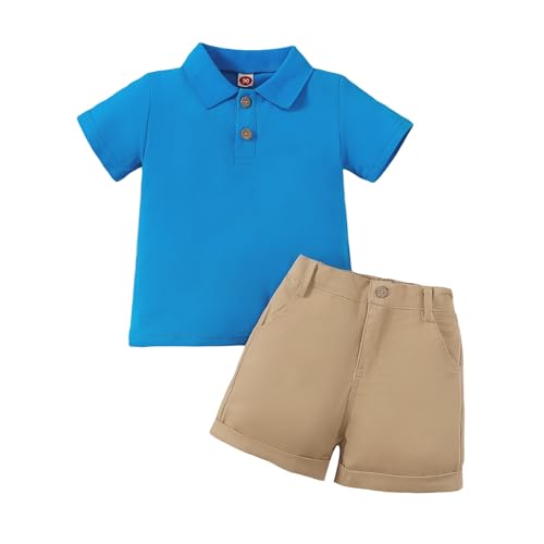 Yanmucy Baby Junge Sommer Kleidung Outfits Kleinkind Junge Polo Kurzarm Shirt Solid Elastic Waisted Shorts Kleidung Anzug Casual T Shirt Tops Shorts Set 1-6 Jahre (Blau, 2-3 Jahre) von Yanmucy