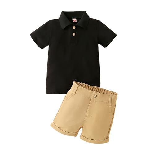 Yanmucy Baby Junge Sommer Kleidung Outfits Kleinkind Junge Polo Kurzarm Shirt Solid Elastic Waisted Shorts Kleidung Anzug Casual T Shirt Tops Shorts Set 1-6 Jahre (Schwarz, 1-2 Jahre) von Yanmucy