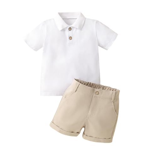 Yanmucy Baby Junge Sommer Kleidung Outfits Kleinkind Junge Polo Kurzarm Shirt Solid Elastic Waisted Shorts Kleidung Anzug Casual T Shirt Tops Shorts Set 1-6 Jahre (Weiß, 5-6 Jahre) von Yanmucy