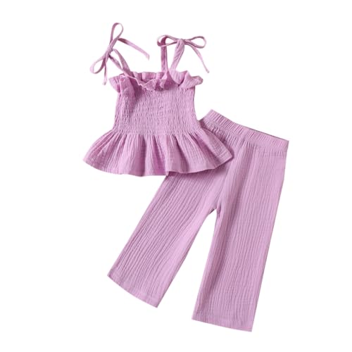 Yanmucy Baby Mädchen Kleidung Sommerkleider 2PCS Rüschen Ärmelloses Cami-Top und lange Hose Kleinkind Soild Ribbed Outfis (Lila, 12-18 Monate) von Yanmucy