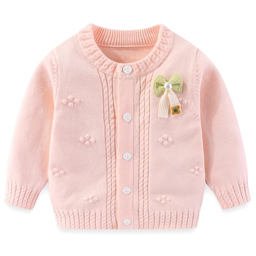 Yanmucy Baby Mädchen Pullover Strickjacken Schleife Baumwolle Strickpullover Mantel Kleinkind Baby Kleidung Warme Strickwaren Frühling Herbst Jacke (DE/NL/SE/PL, Alter, 9 Monate, 12 Monate, Rosa) von Yanmucy