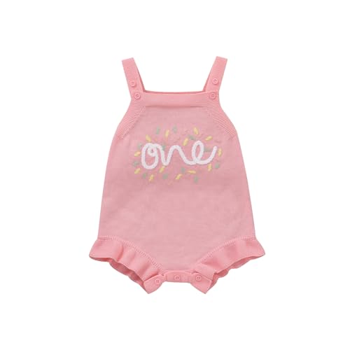 Yanmucy Ersten Geburtstag Outfit Stricken ärmellose Baby Mädchen Strampler 1 1/2 Geburtstag Mädchen Outfit Kuchen Smash Outfit (Rosa One, 12-18 Monate) von Yanmucy