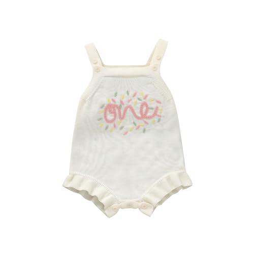 Yanmucy Ersten Geburtstag Outfit Stricken ärmellose Baby Mädchen Strampler 1 1/2 Geburtstag Mädchen Outfit Kuchen Smash Outfit (Weiß One, 12-18 Monate) von Yanmucy