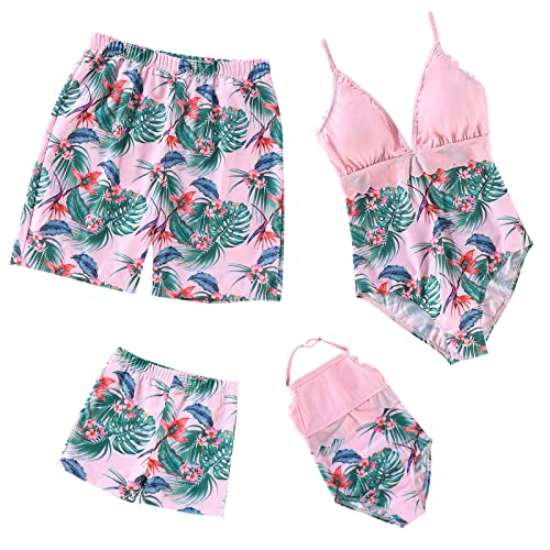 Yanmucy Familie Matching Bademode Badeanzug Damen Floral Print Eltern Kind Badeanzug Einteilige Bademode Sommer Schwimmen Mädchen Jungen Kostüm Badeanzug Swimsuits Beach Clothes von Yanmucy