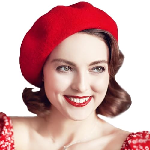 Yanmucy Französisch Beret Vintage Beret Hüte für Frauen Solid Farbe Klassische Französisch Beret Hüte Winter Warm Cap für Frauen & Männer (Rot) von Yanmucy