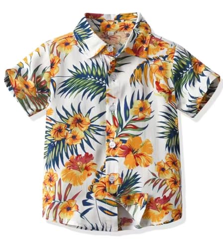 Yanmucy Herren und Jungen Hawaiihemd Kurzarmhemd Vater und Sohn Matching Beachwear Hemden Jungen Floral Print Baumwolle Button-Down Freizeithemden Eltern-Kind-Sommer-Kleidung von Yanmucy