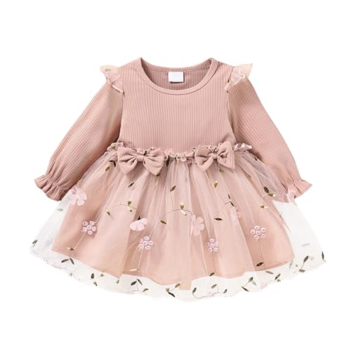 Yanmucy Kleider für Mädchen Kleinkind Baby Mädchen Kleid Infant Bowknot Rüschen Tutu Outfit Langarm Floral Strampler Kleidung Layered Spitze Röcke (DE/NL/SE/PL, Alter, 12 Monate, 18 Monate, Rose) von Yanmucy