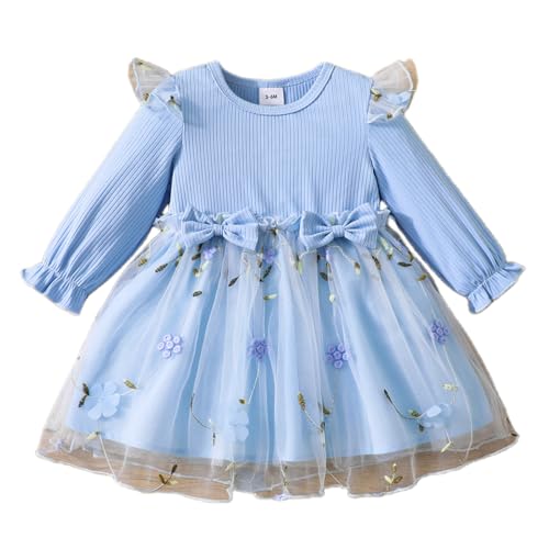 Yanmucy Kleider für Mädchen Kleinkind Baby Mädchen Kleid Infant Bowknot Rüschen Tutu Outfit Langarm Floral Strampler Kleidung Layered Spitze Röcke von Yanmucy