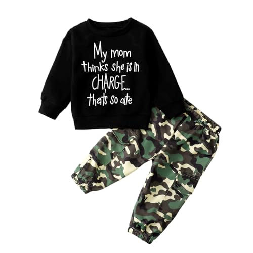 Yanmucy Kleinkind Baby Junge Kleidung Outfits Baumwolle lustig Brief gedruckt Pullover Sweatshirt Tops Cargo Hose Set Junge Casual Trainingsanzug Top Hosen Frühling Herbst Kleidung Set von Yanmucy