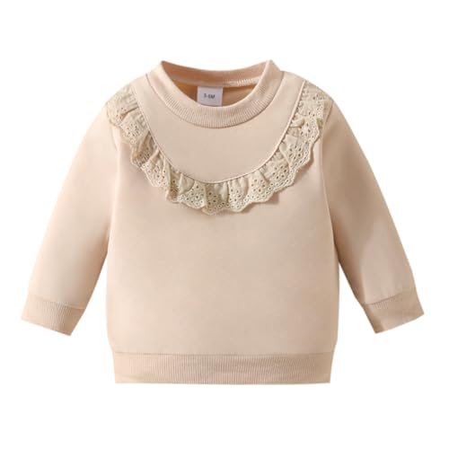 Yanmucy Kleinkind Baby Mädchen Kleidung Sweatshirts Spitze Rüsche Baumwolle Langarmshirt Pullover Langarm Crewneck Sweatshirt Lässiges Pullover-Top (DE/NL/SE/PL, Alter, 12 Monate, 18 Monate, Beige) von Yanmucy