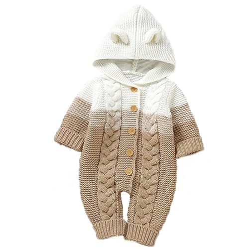 Yanmucy Neugeborene Baby Kapuze Gestrickte Strampler Neugeborene Gestrickte Baby Jumpsuit Neugeborenes Overalls Baby Winter für 0~12 Monate von Yanmucy