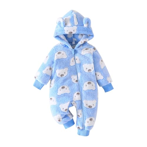 Yanmucy Neugeborenes Baby Winter Strampler mit Kapuze Cartoon Bär Baby Schneeanzug Warm Fleece Reißverschluss Baby Mädchen Junge Overall 0-18 Monate (Blau, 6-9 Monate) von Yanmucy