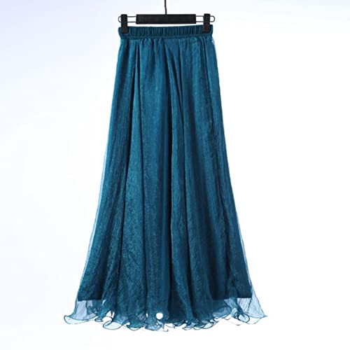 Yannaky Langer Rock Mode Frauen Chiffon Lange Röcke Hohe Taille Bodenlange Rüschen Weißer Sommer Boho Maxi Rock-Blue,90Cm Length von Yannaky