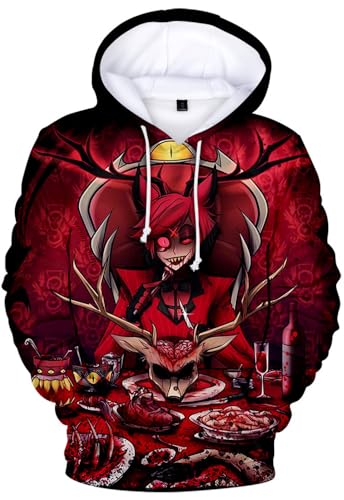 Hazbin Alastor Hoodies Winkel Staub 3D Prints Kapuzen Sweatshirt Langarm Streetwear Pullover Frauen Männer (Mehrfarbig 5, 3X-Large) von Yanny