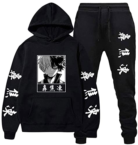 Herren Damen Academia Hoodie und Jogginghose Set Anime Todoroki Shoto Trainingsanzug Hoodies Long Pants 2 Stück Set (3XL, A-Schwarz 1) von Yanny