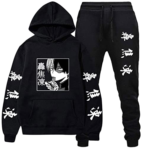 Herren Damen Academia Hoodie und Jogginghose Set Anime Todoroki Shoto Trainingsanzug Hoodies Long Pants 2 Stück Set (M, A-Schwarz 2) von Yanny