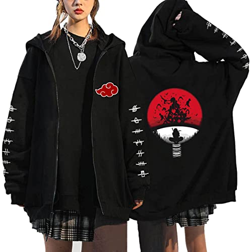 Herren Damen Uchiha Itachi Sasuke Jacke Sharingan Ninjia Hoodie Anime Cosplay Jacke Langarm Outwear Casual Mantel Sweatshirt (3XL, Stil A-02) von Yanny