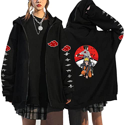 Herren Damen Uchiha Itachi Sasuke Jacke Sharingan Ninjia Hoodie Anime Cosplay Jacke Langarm Outwear Casual Mantel Sweatshirt (S, Stil A-08) von Yanny