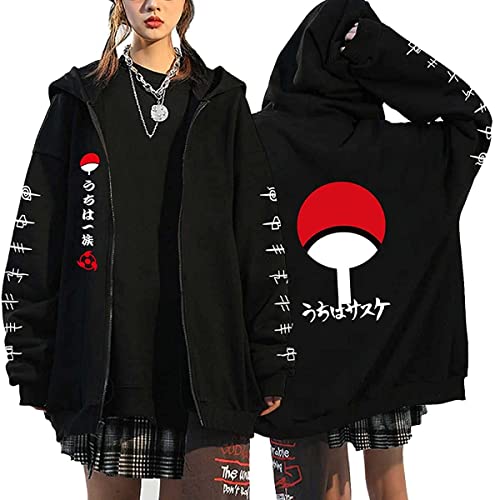 Herren Damen Uchiha Itachi Sasuke Jacke Sharingan Ninjia Hoodie Anime Cosplay Jacke Langarm Outwear Casual Mantel Sweatshirt (S, Stil A-15) von Yanny