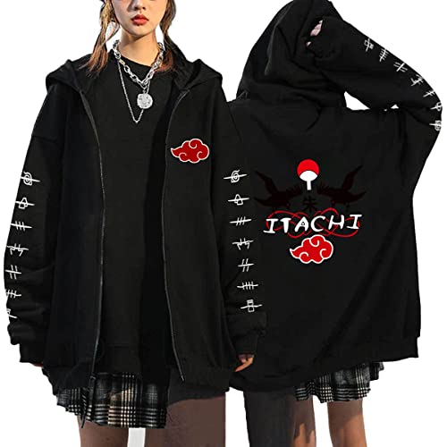 Herren Damen Uchiha Itachi Sasuke Jacke Sharingan Ninjia Hoodie Anime Cosplay Jacke Langarm Outwear Casual Mantel Sweatshirt (XS, Stil A-06) von Yanny